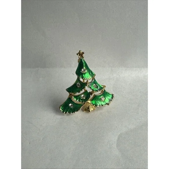 GREEN CHRISTMAS TREE CLEAR CRYSTAL BROOCH MADE IN CZECH BOHEMIAN - Picture 3 of 5